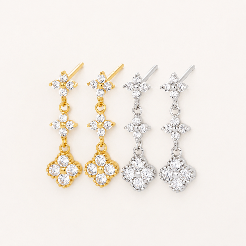 Sterling Silver Colored Zirconia Flower Stud Earrings detail view