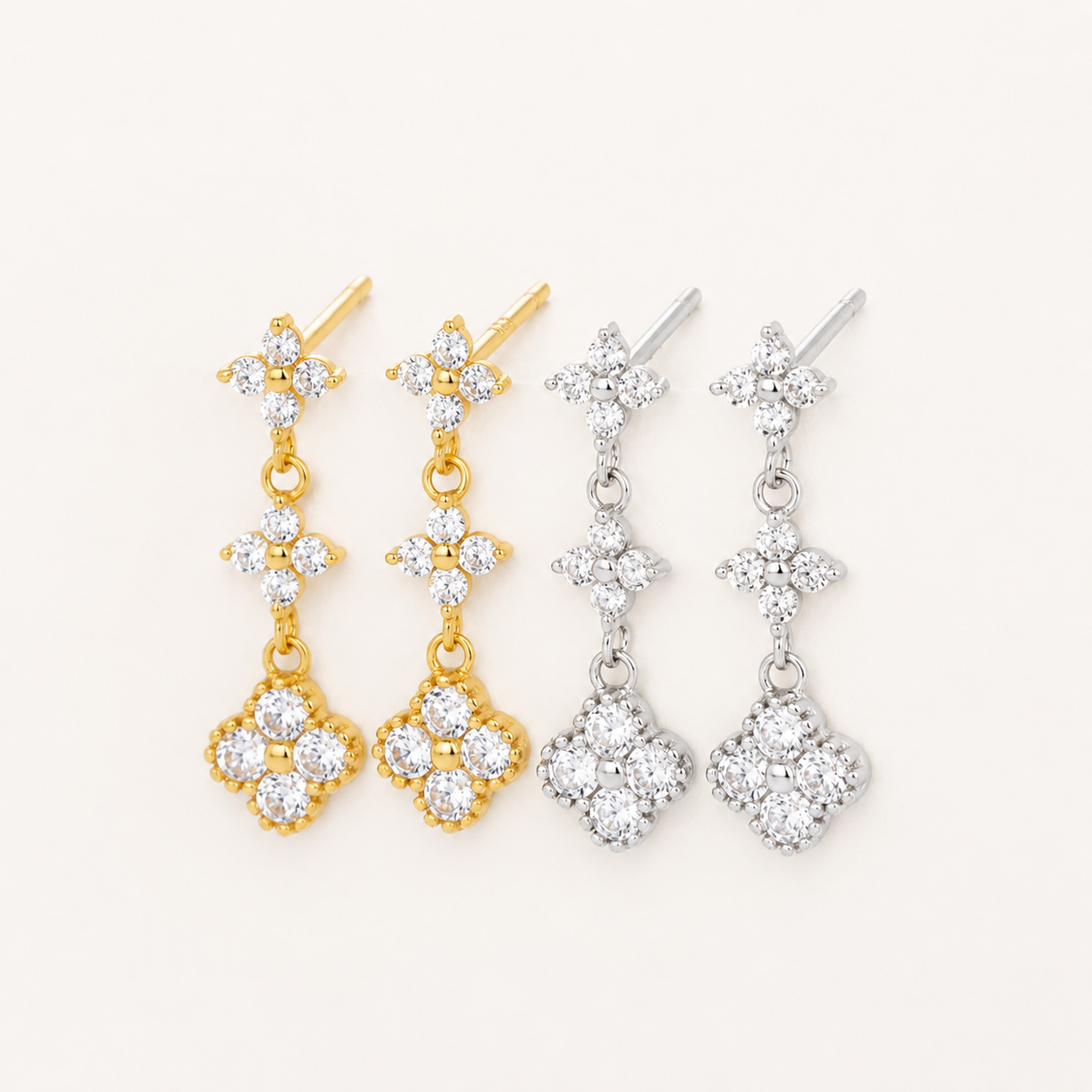 Sterling Silver Colored Zirconia Flower Stud Earrings detail view