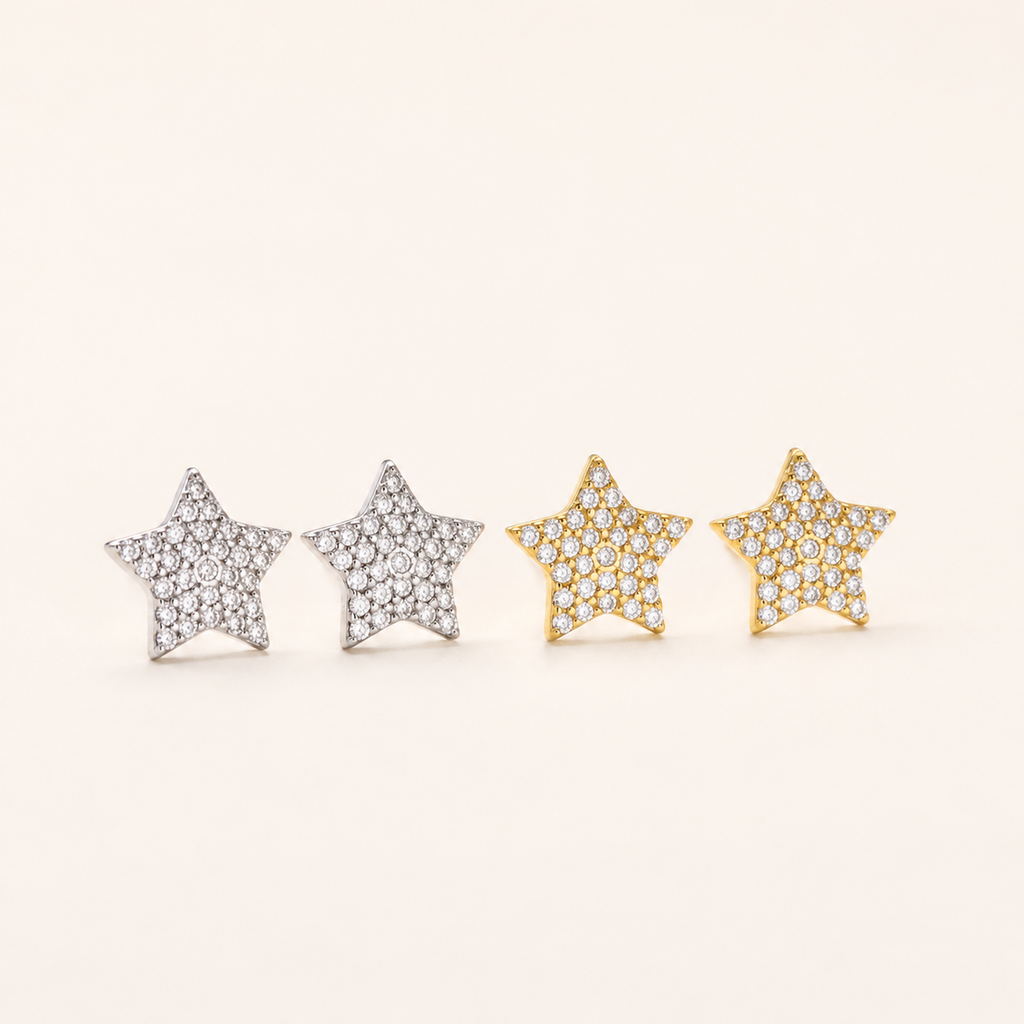Sterling Silver Five-Point Star Zirconia Stud Earrings detail