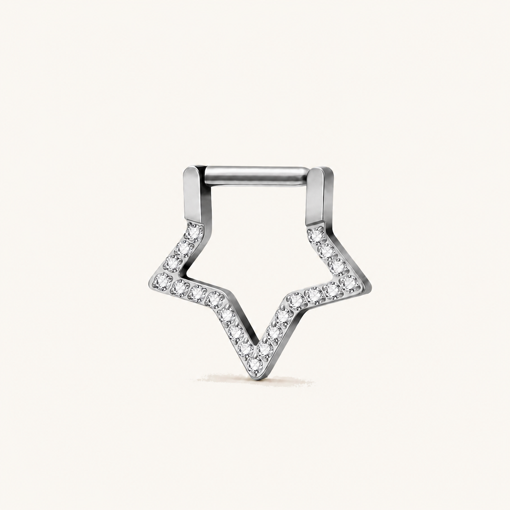 Crystal Star Titanium Hoop Earrings - Silver