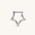 Crystal Star Titanium Hoop Earrings - Silver