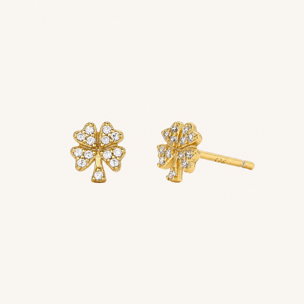 Sterling Silver Four-Leaf Clover Stud Earrings detail view