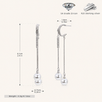 Sterling Silver Pearl Tassel Chain Drop Stud Earrings - Platinum
