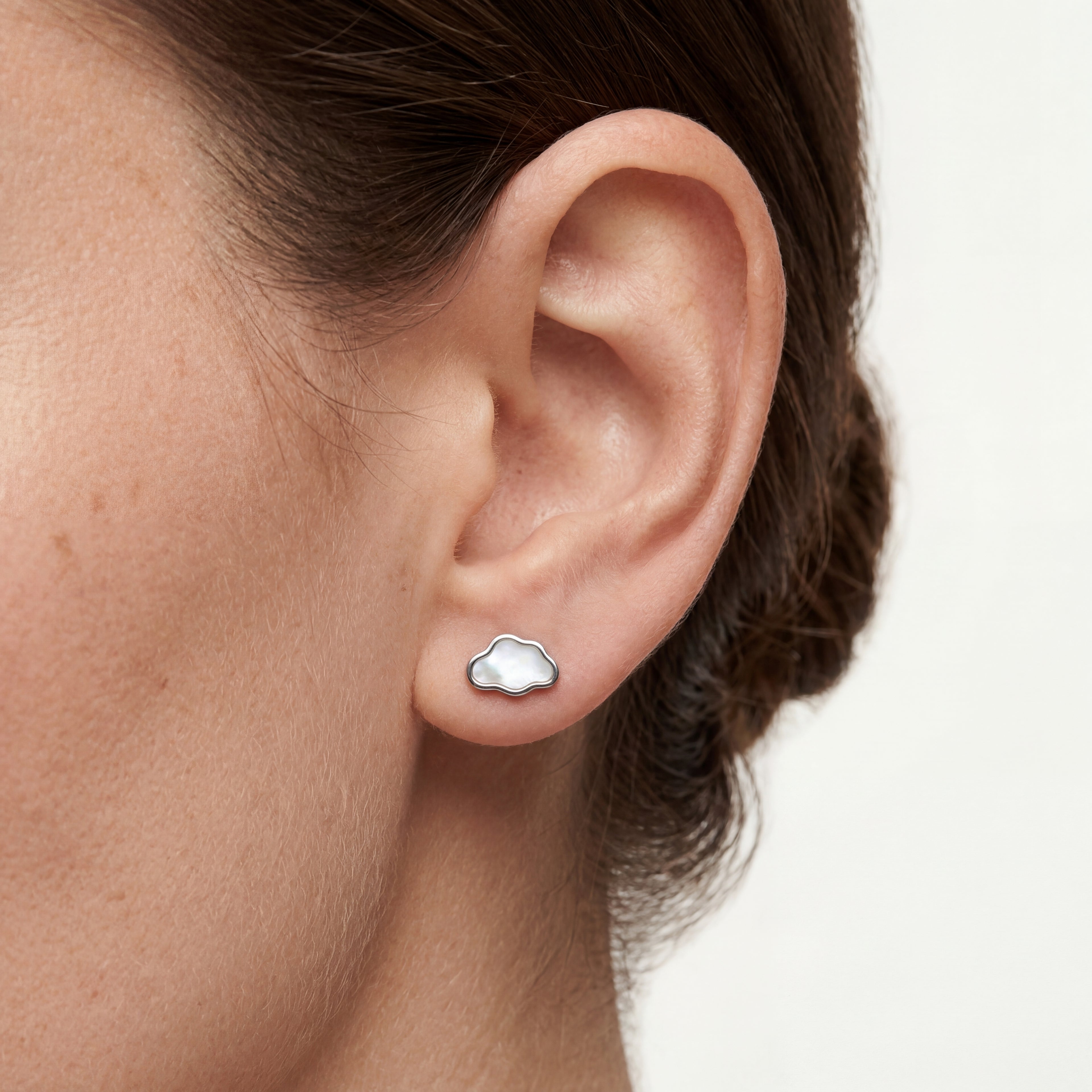 Mother-of-Pearl Cloud Titanium Stud Earrings - image 2