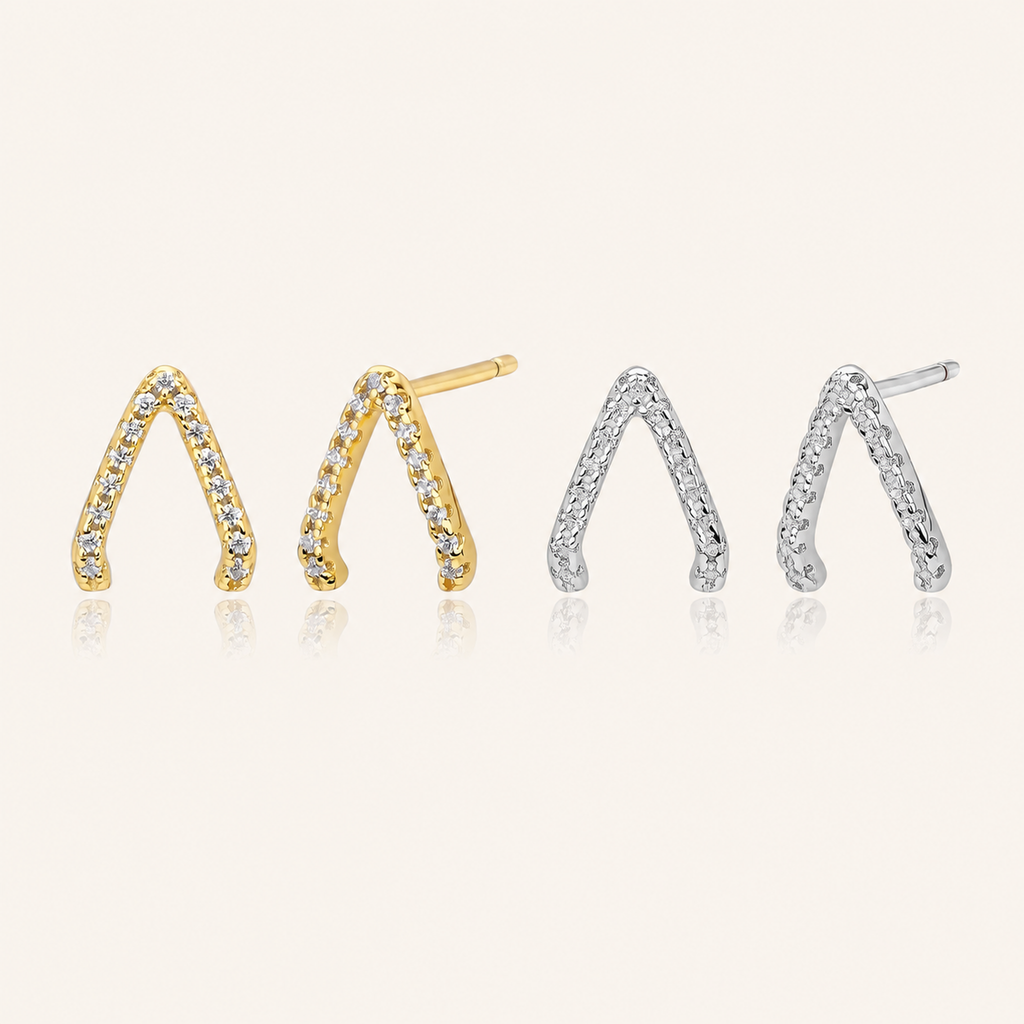 Sterling Silver Inverted Triangle Zirconia Stud Earrings