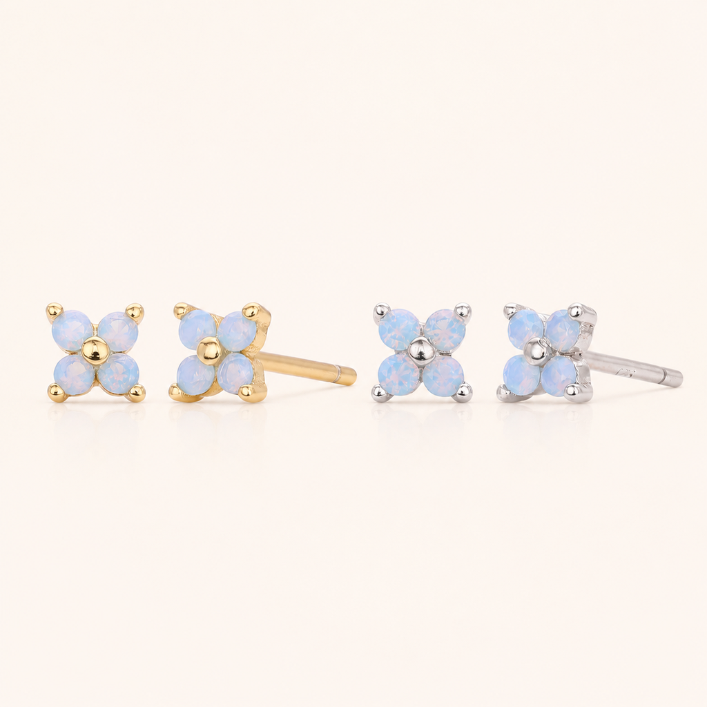 Sterling Silver Blue Zirconia Flower Stud Earrings