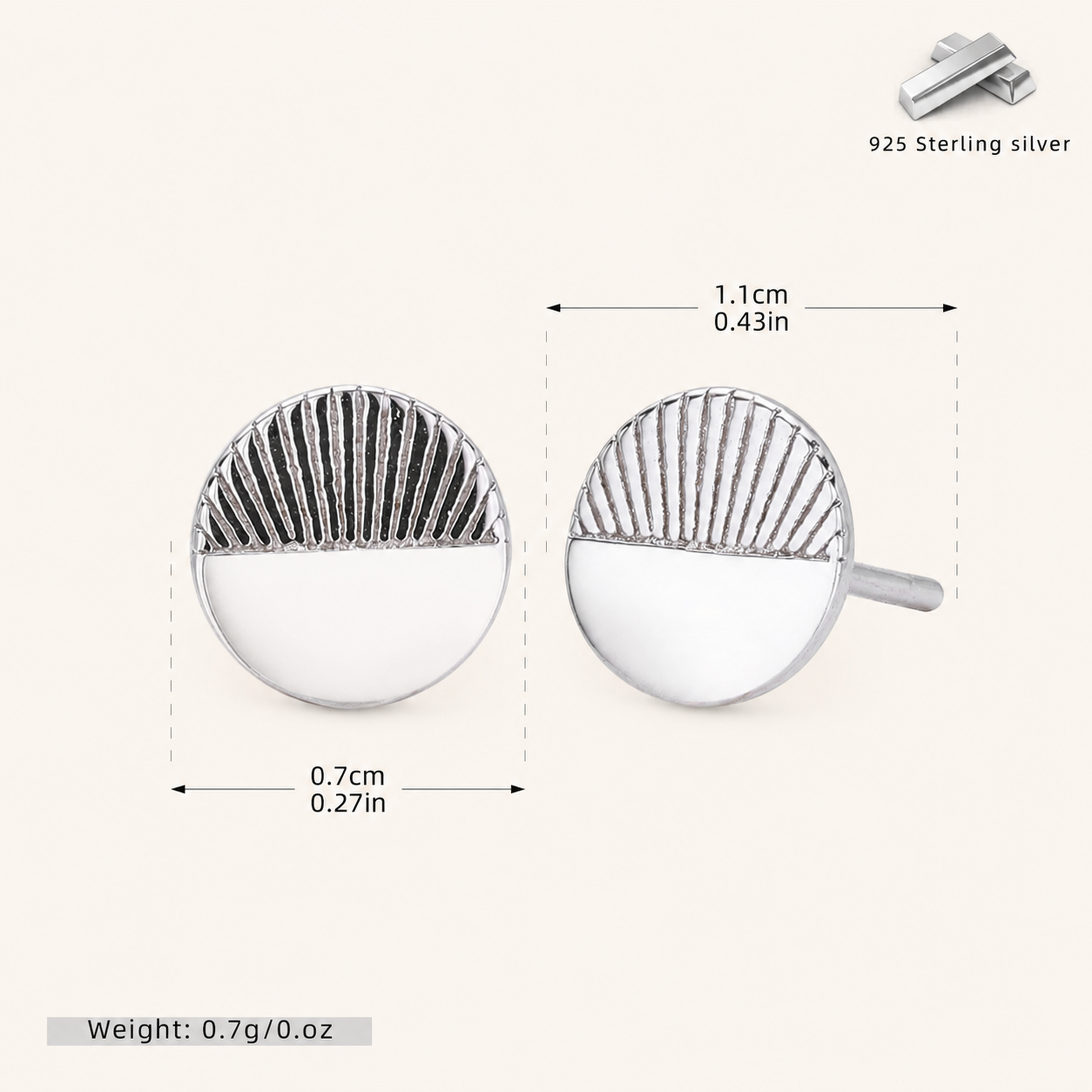 Sterling Silver Minimalist Disc Stud Earrings - Platinum
