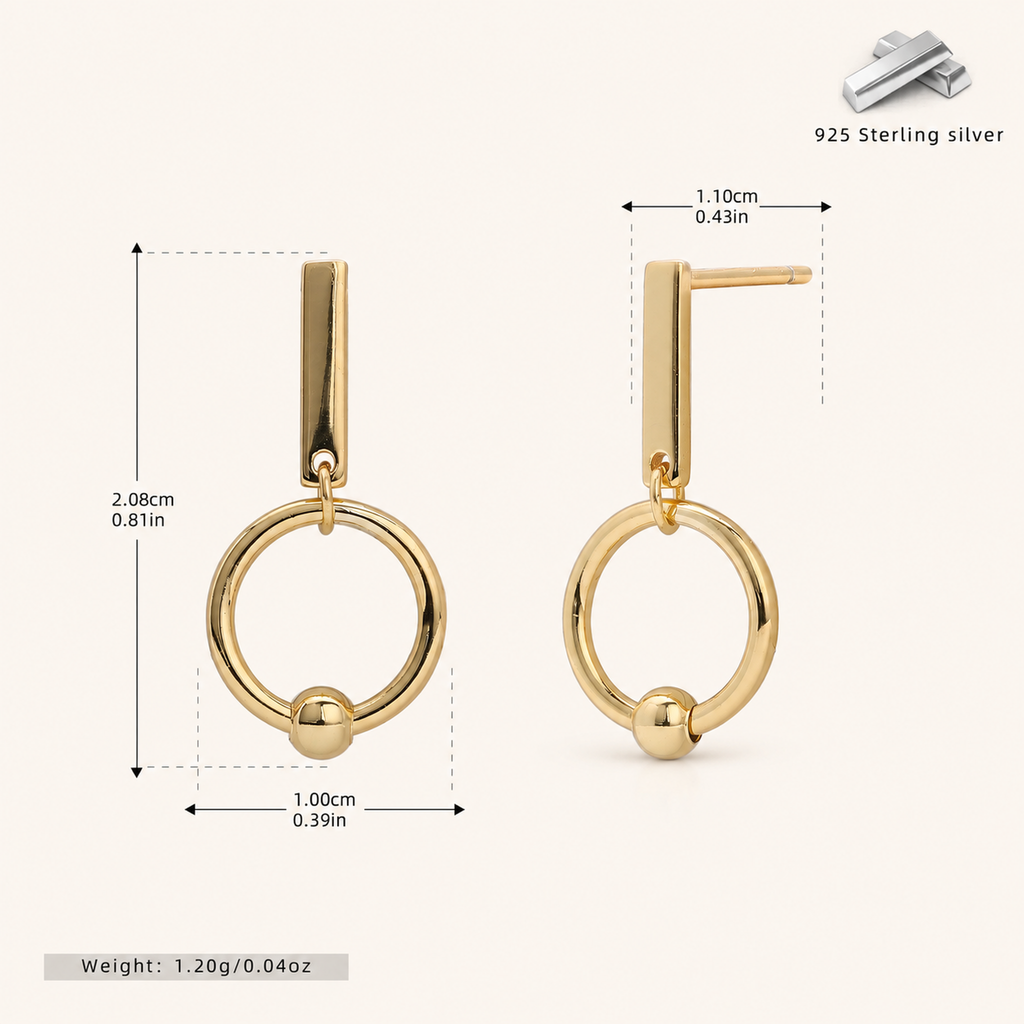 Sterling Silver Crossed Double Ring Stud Earrings - Gold