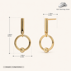 Sterling Silver Crossed Double Ring Stud Earrings - Gold