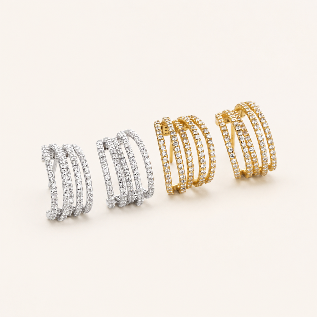 Sterling Silver Irregular Zirconia Bar Stud Earrings detail view