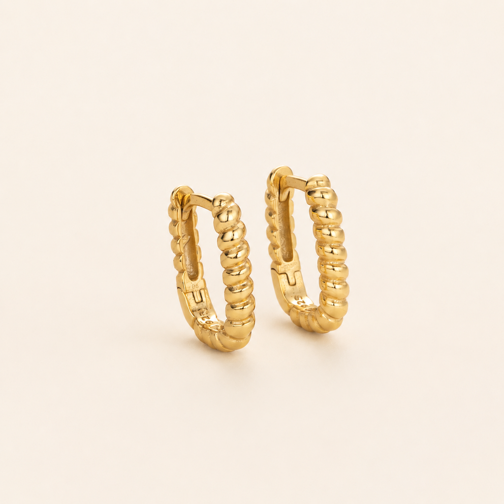 Sterling Silver Twisted Rope Rectangle Hoop Earrings detail view
