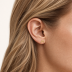 Sterling Silver Croissant Twist Flat Back Earrings worn on the ear