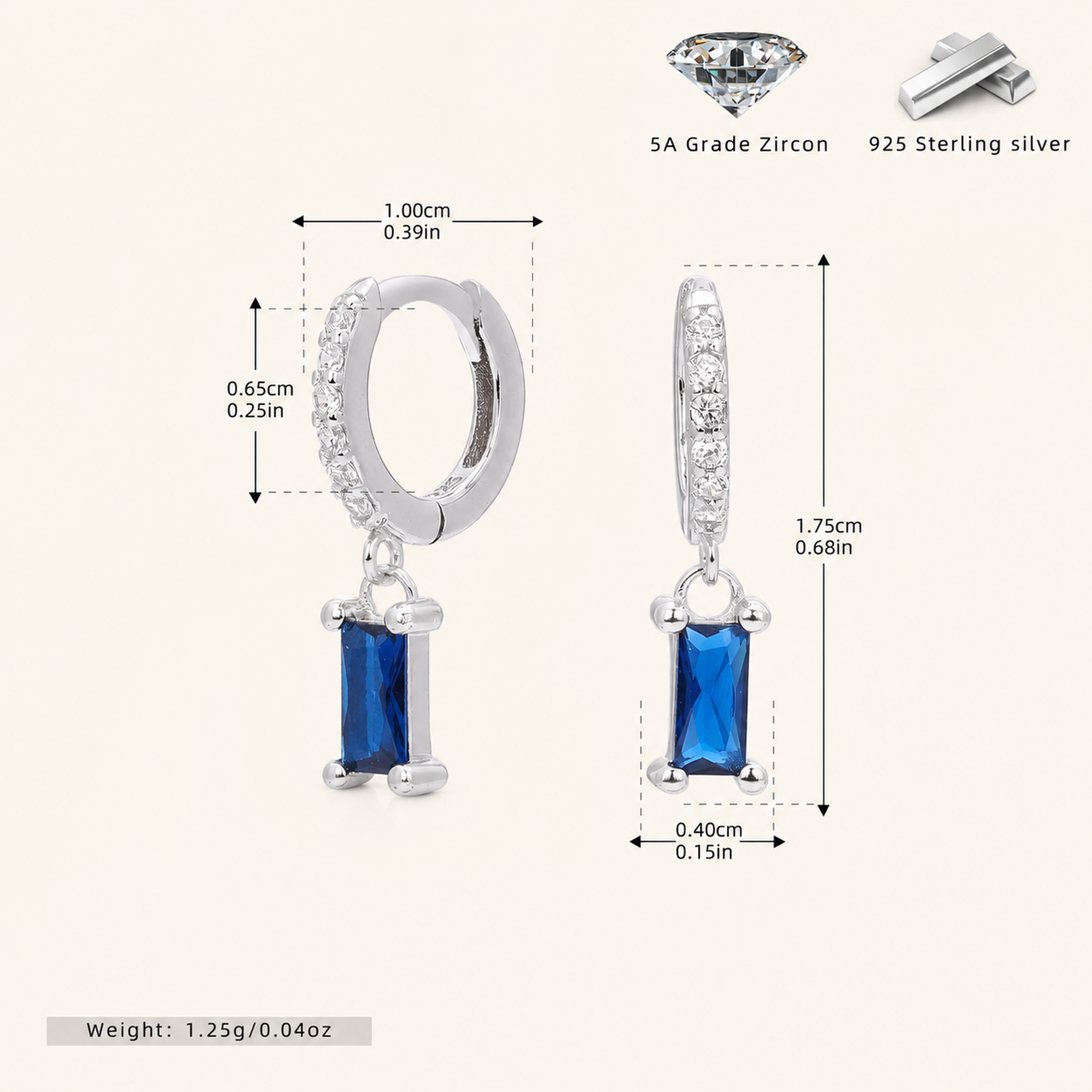 Sterling Silver Geometric Zirconia Hoop Earrings - Platinum / 6