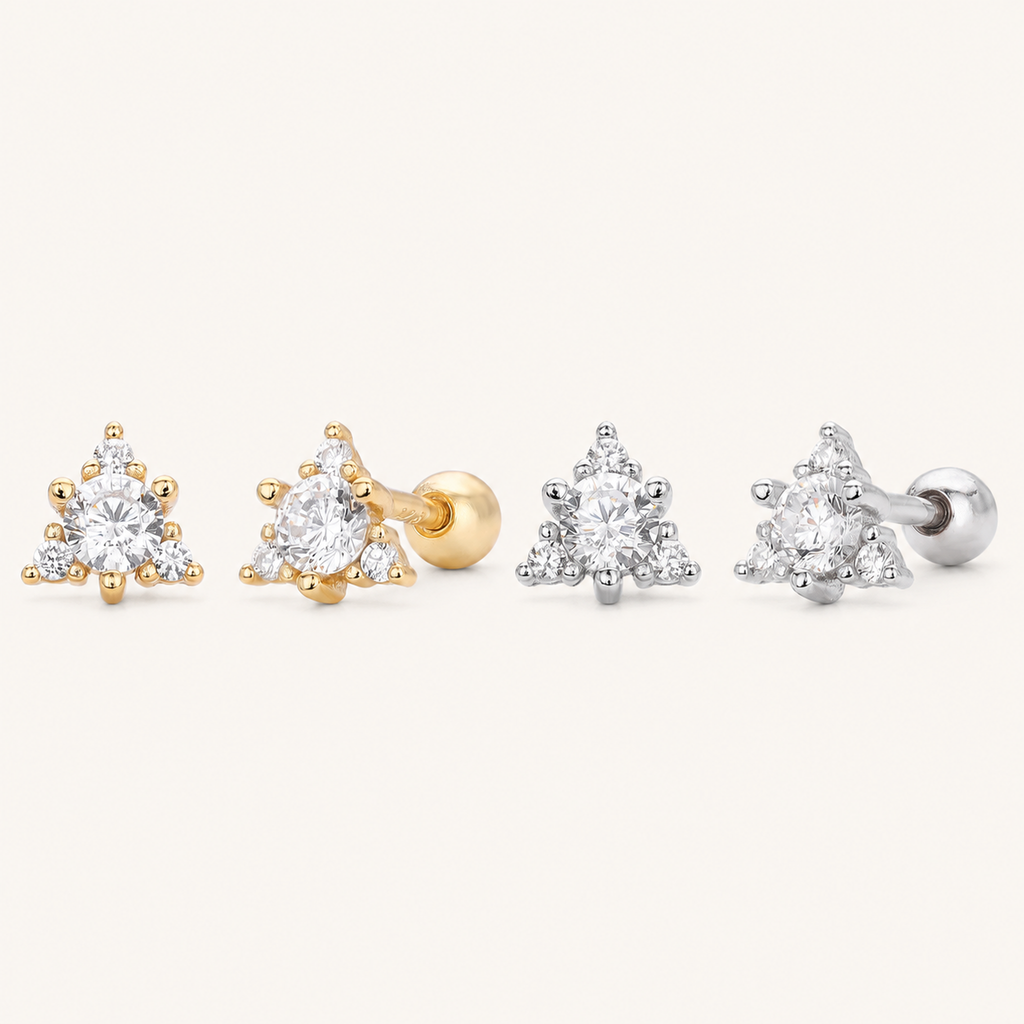 Sterling Silver Triangle Zirconia Flat Back Earrings