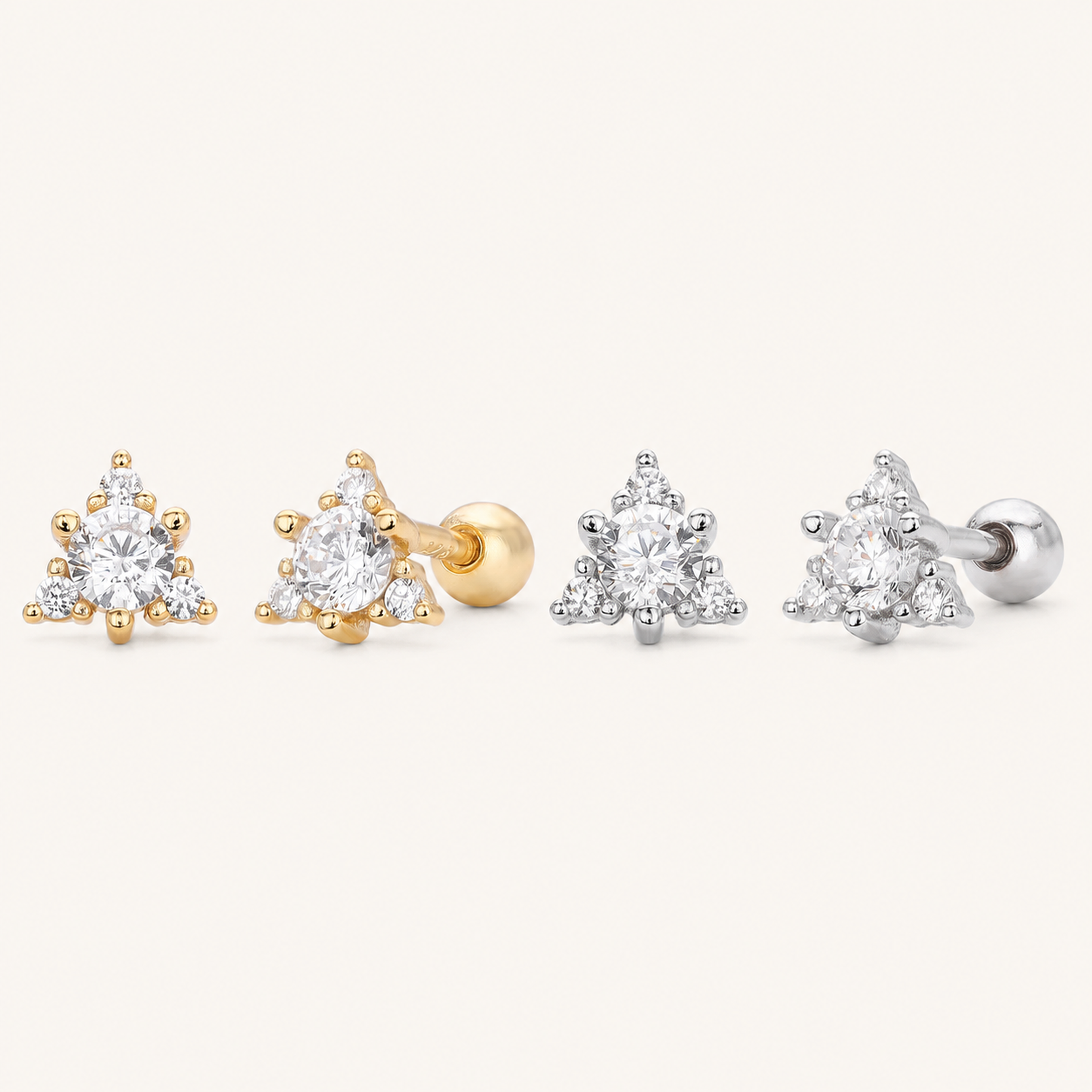 Sterling Silver Triangle Zirconia Flat Back Earrings