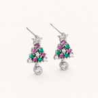 Sterling Silver Christmas Tree Zirconia Stud Earrings detail view