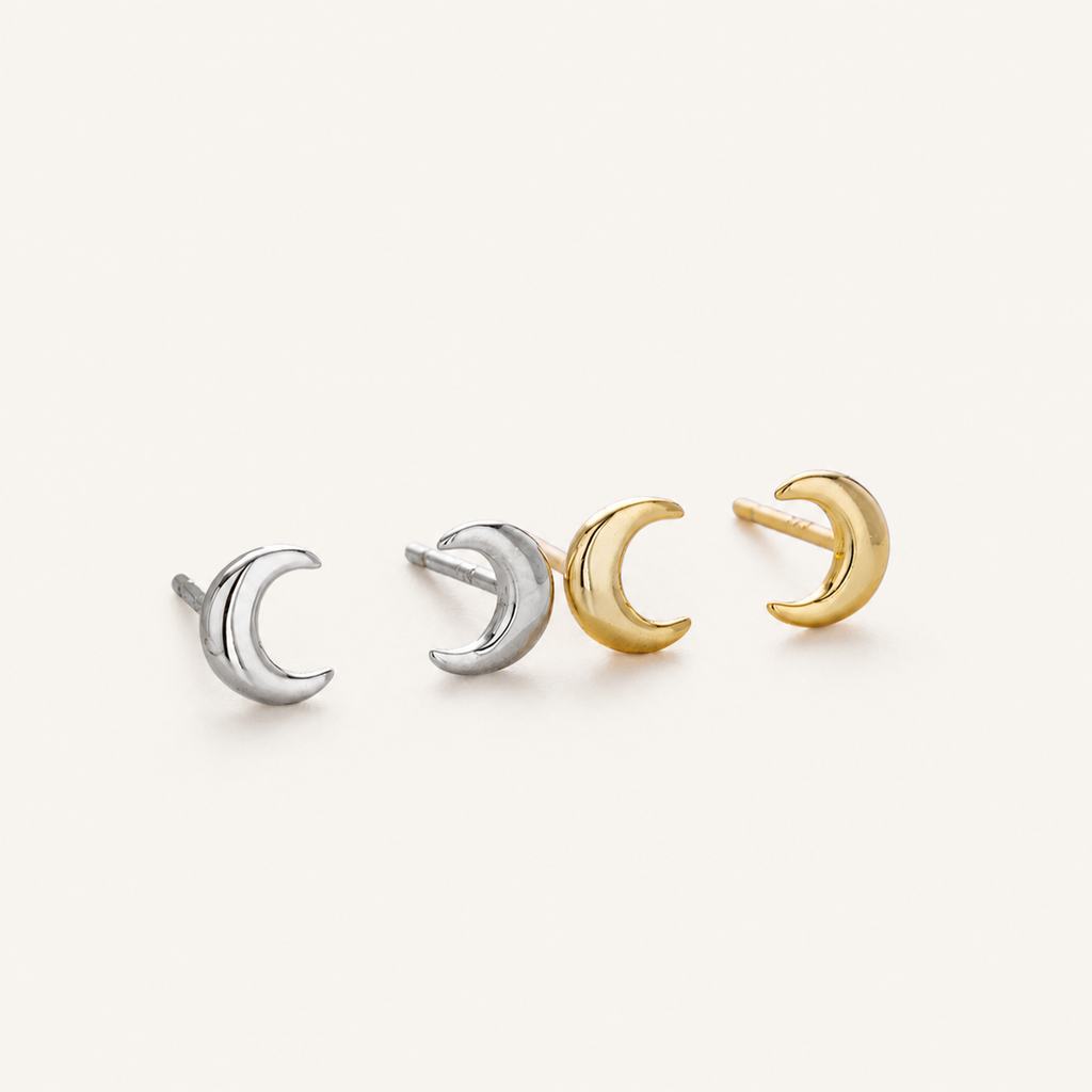 Sterling Silver Polished Moon Stud Earrings detail