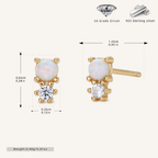 Sterling Silver Round Opal Stud Earrings - Gold / White