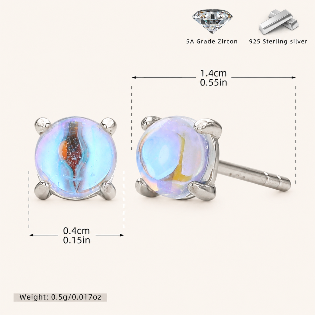 Sterling Silver Gemstone Solitaire Stud Earrings - Platinum / Moonstone
