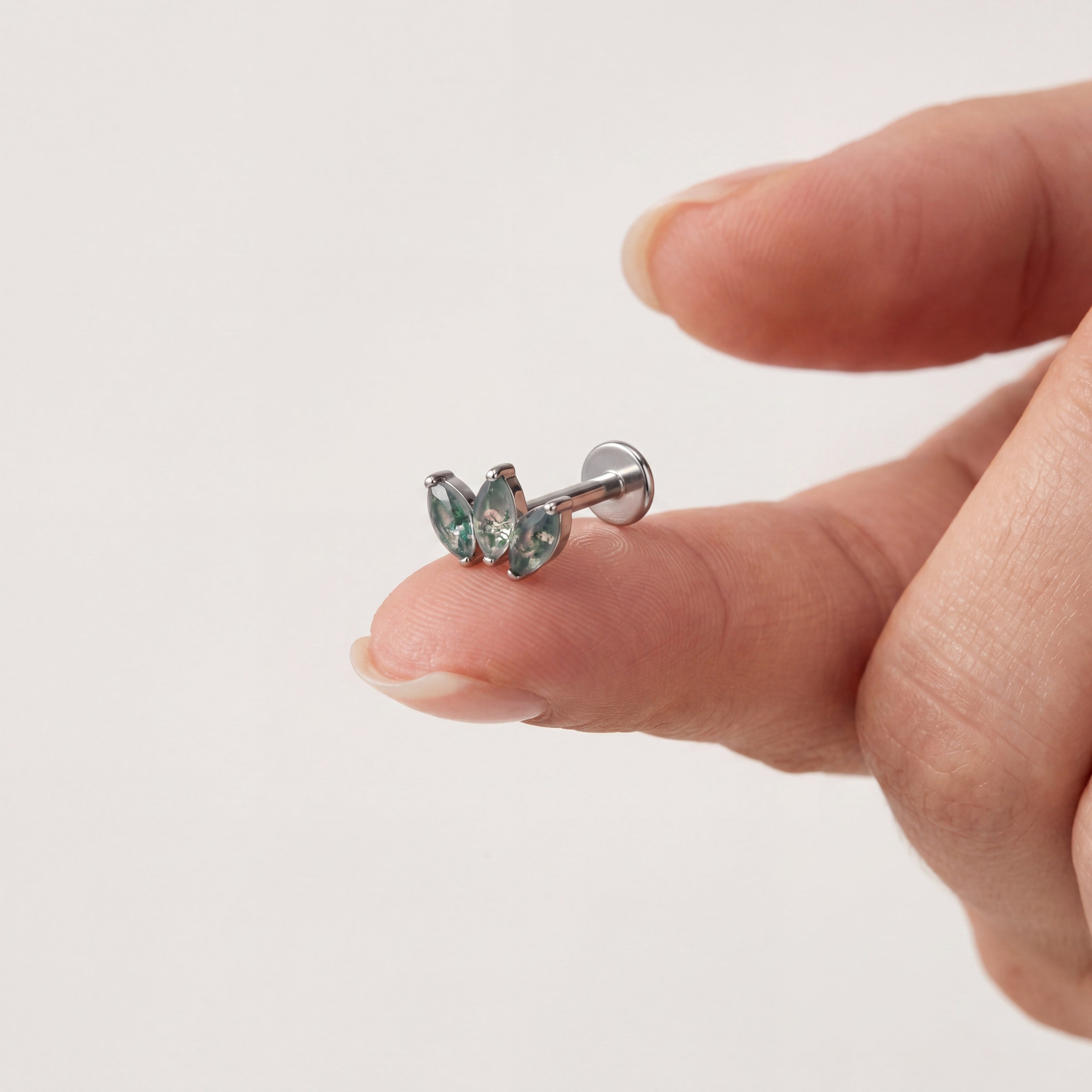 Moss Agate Leaf Cluster Titanium Flat Back Earring - image 4