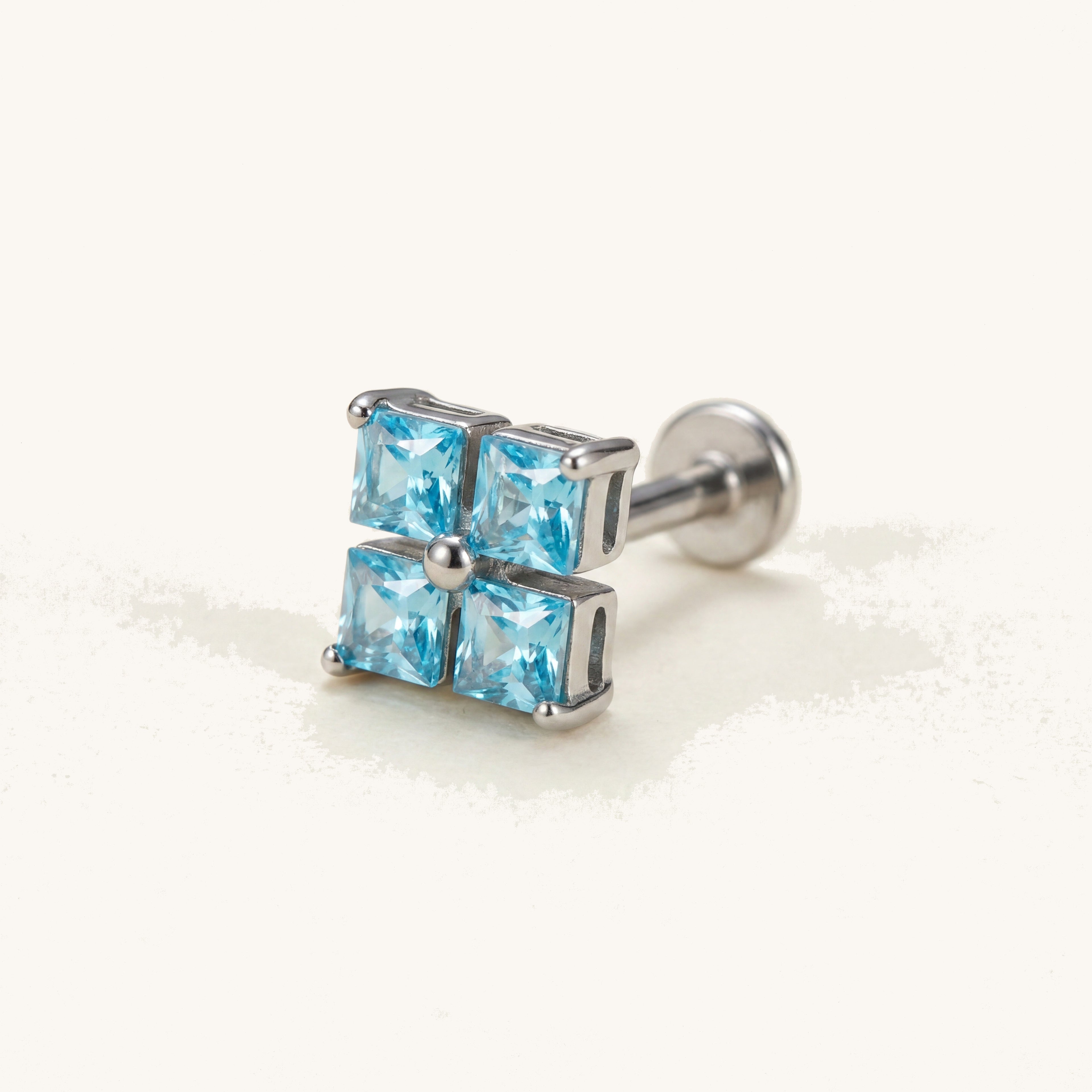 Square Crystal Titanium Stud Earrings - Silver Blue Zirconia