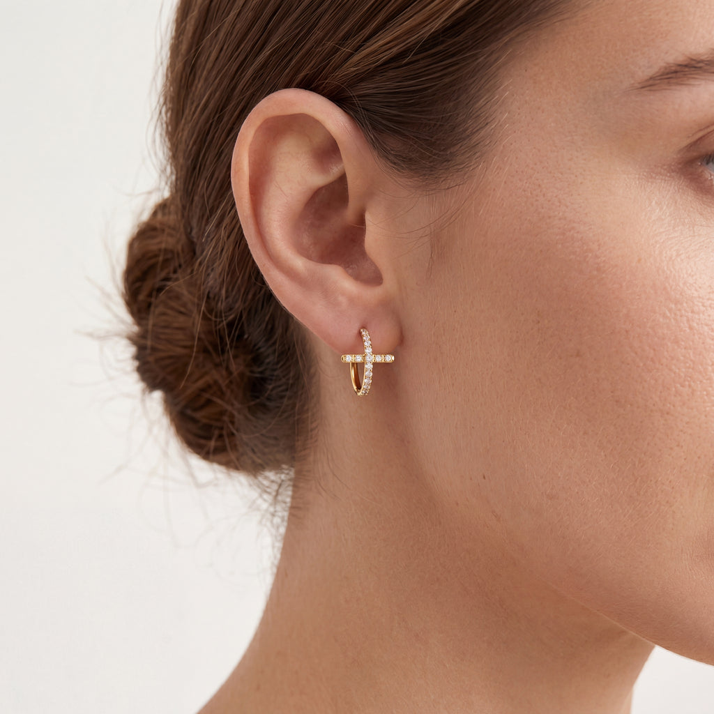 Crystal Cross Titanium Hoop Earrings - image 2