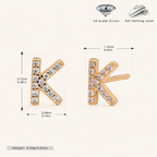 Sterling Silver Pave Initial Letter Stud Earrings - Gold / K