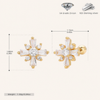 Sterling Silver Rice Flower Zirconia Flat Back Earrings - Gold