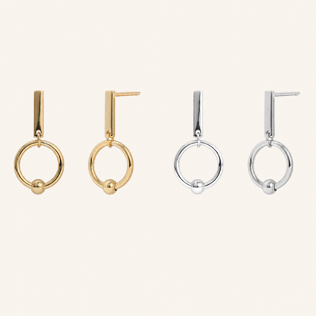 Sterling Silver Crossed Double Ring Stud Earrings