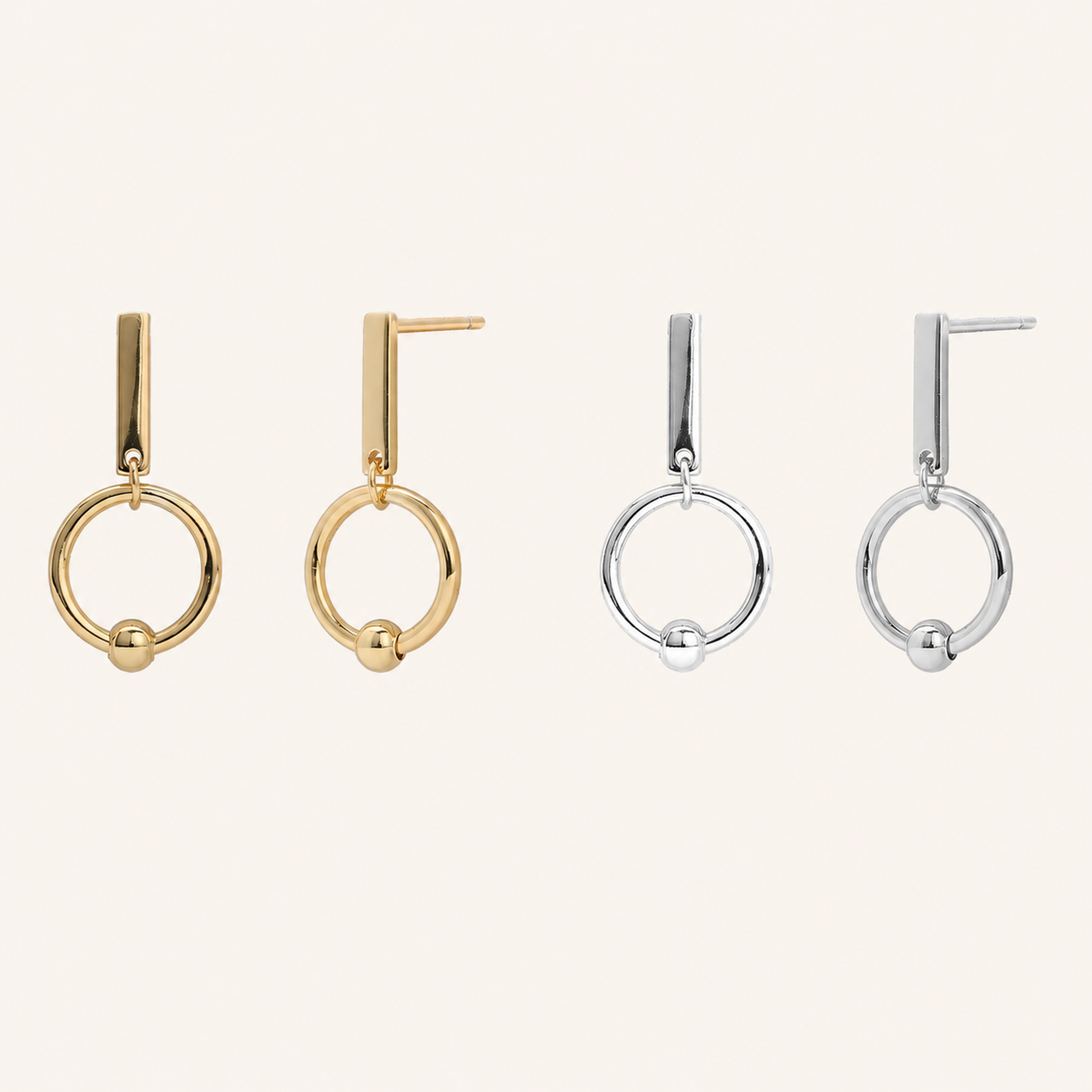 Sterling Silver Crossed Double Ring Stud Earrings