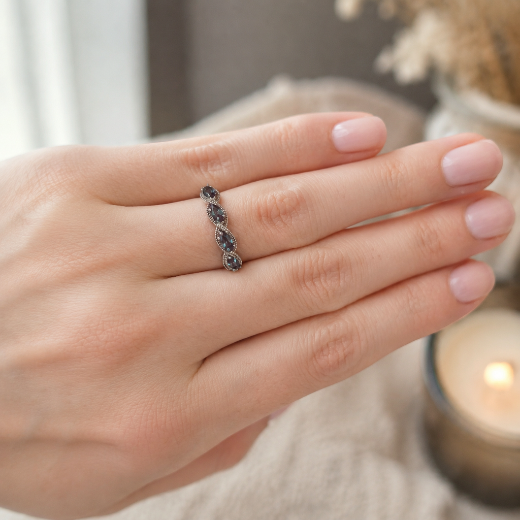 Crossweave Lab-Grown Alexandrite Ring worn on hand