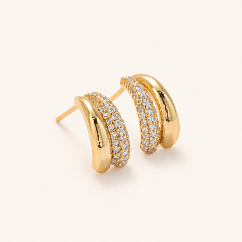 Sterling Silver Crescent Moon Zirconia Stud Earrings detail view