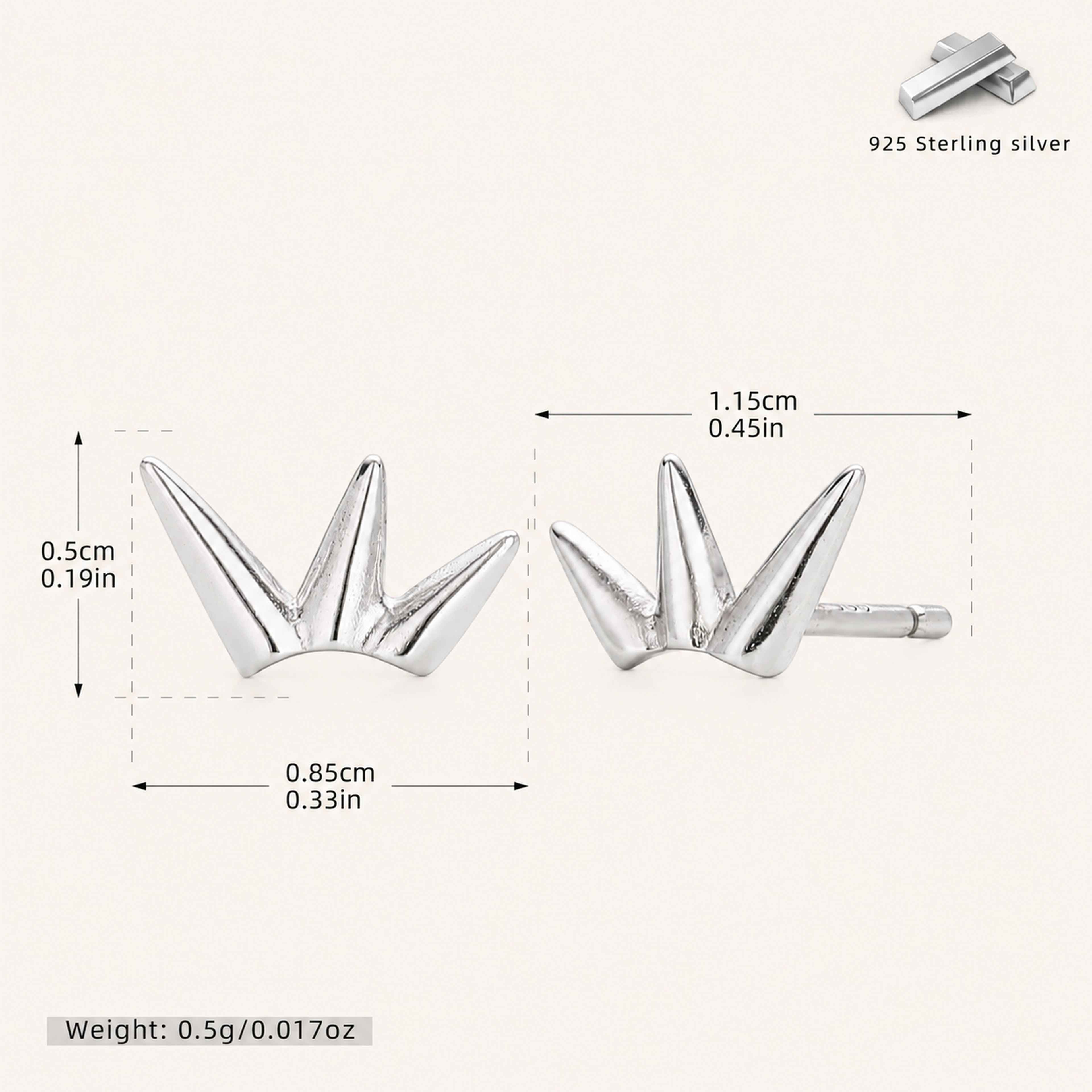 Sterling Silver Bamboo Leaf Stud Earrings - Platinum