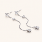 Sterling Silver Flower Zirconia Chain Drop Stud Earrings detail view
