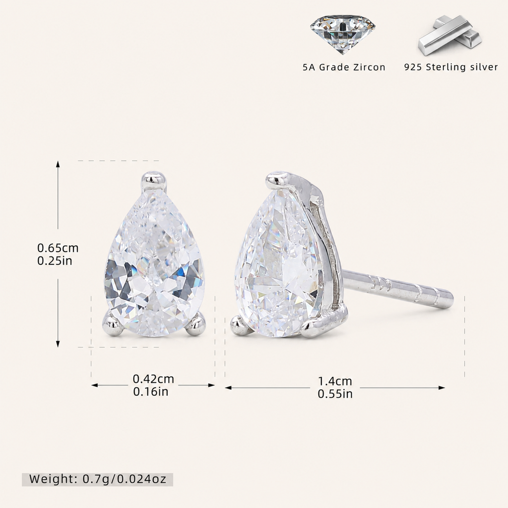 Sterling Silver Teardrop Zirconia Stud Earrings - Platinum