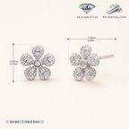 Sterling Silver Flower Zirconia Stud Earrings - Platinum