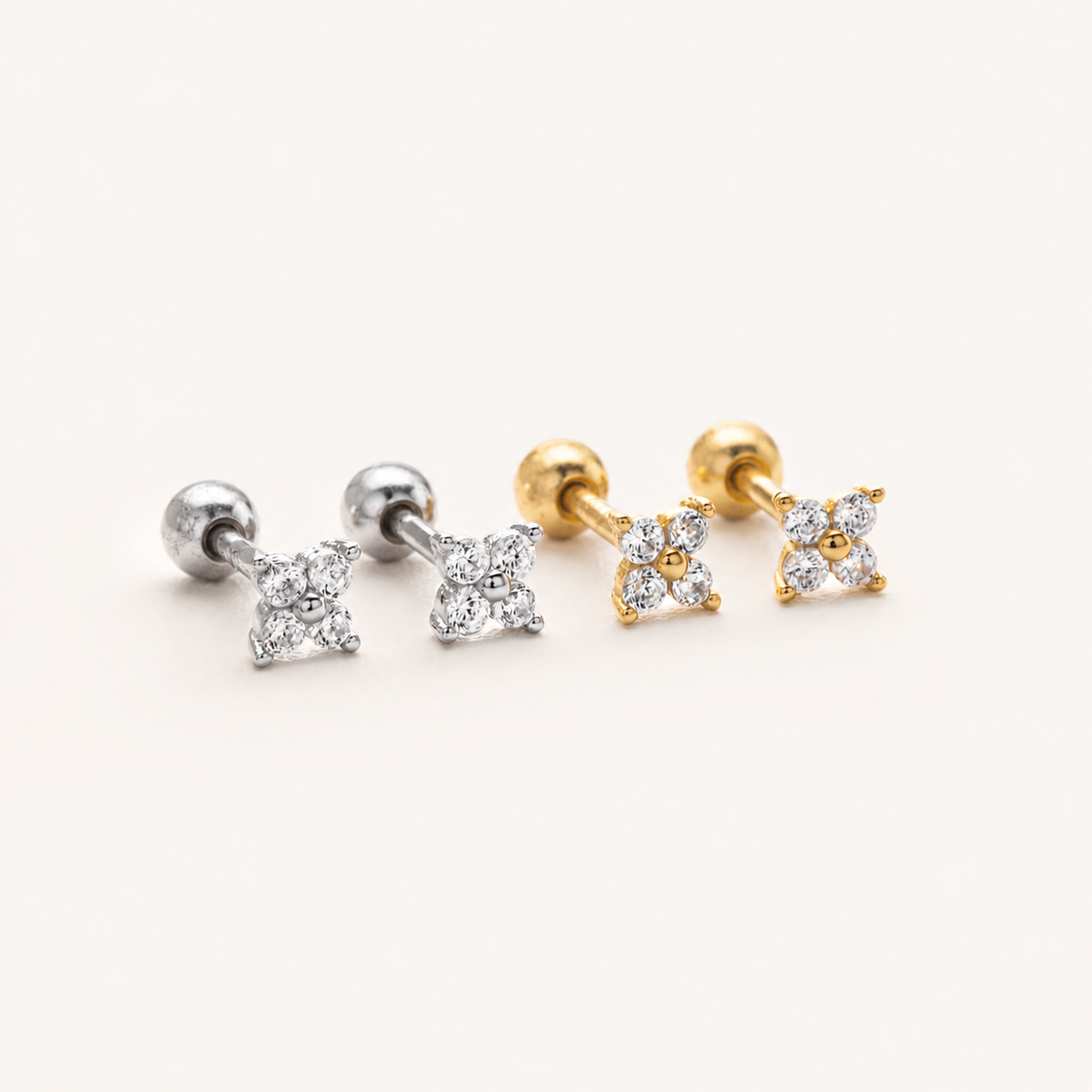 Sterling Silver Three-Stone Zirconia Cartilage Flat Back Earrings detail