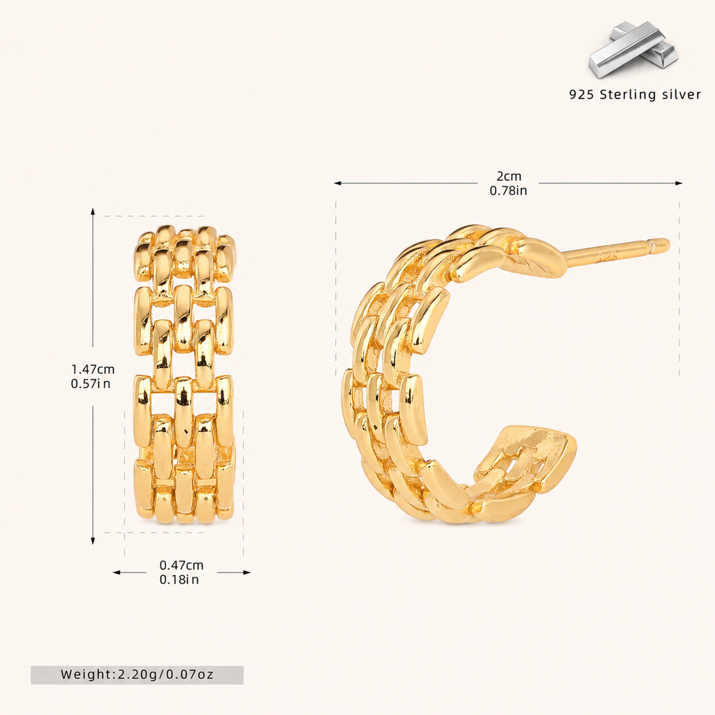 Sterling Silver Braided Twist Circle Stud Earrings - Gold