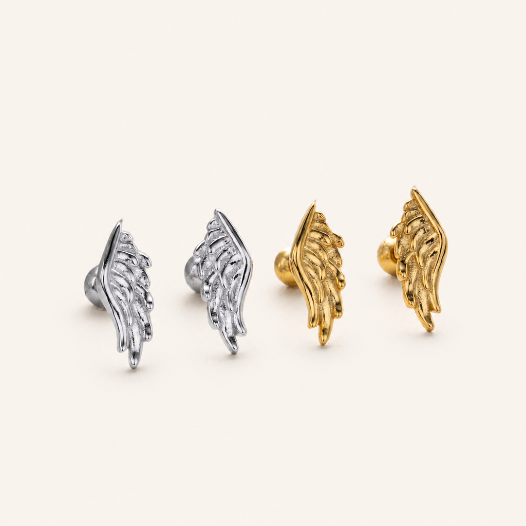 Sterling Silver Wing Feather Flat Back Earrings detail view