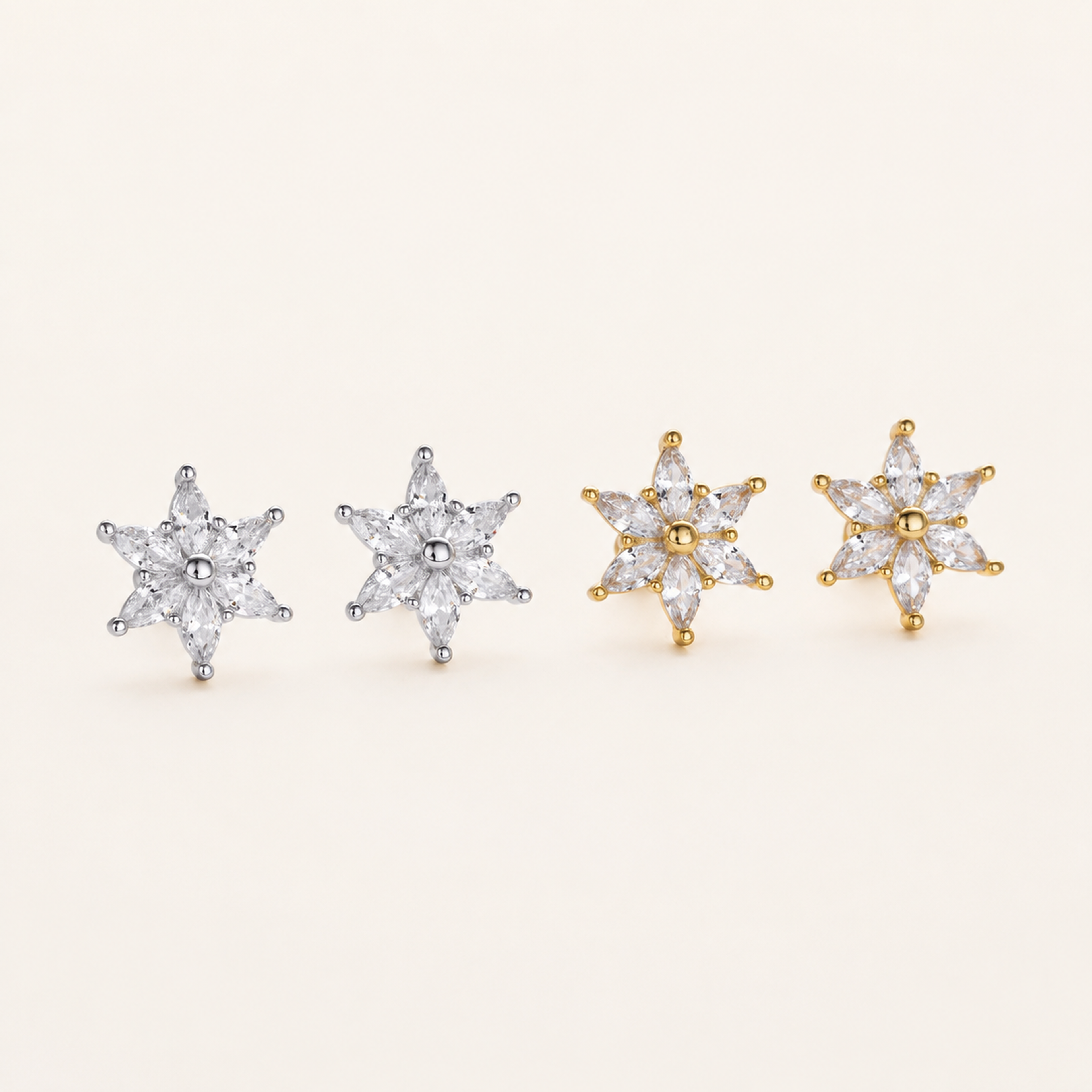 Sterling Silver Zirconia Flower Flat Back Earrings detail