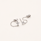 Sterling Silver Zirconia Flower Tassel Drop Stud Earrings detail