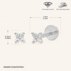 Sterling Silver Four-Leaf Clover Zirconia Flat Back Earrings - Platinum / 2.5mm