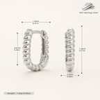 Sterling Silver Twisted Rope Rectangle Hoop Earrings - Platinum