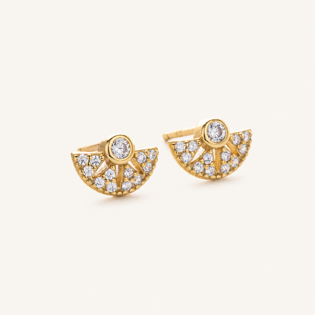 Sterling Silver Zirconia Fan Stud Earrings detail view