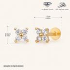 Sterling Silver Four-Leaf Clover Zirconia Flat Back Earrings - Gold / 4.5mm