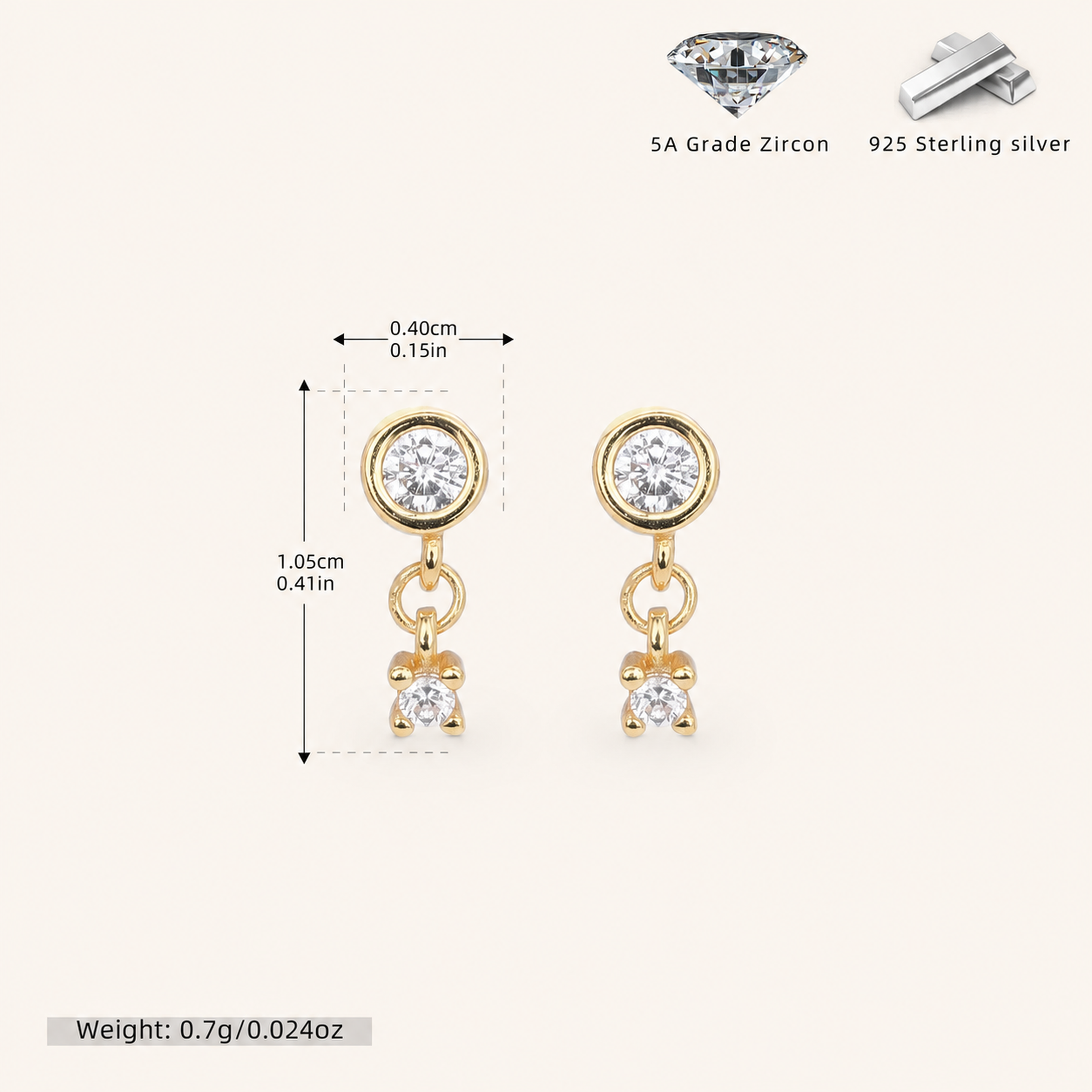 Sterling Silver Pearl & Zirconia Chain Drop Stud Earrings - Gold / 3