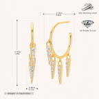 Sterling Silver French Zirconia Tassel Drop Stud Earrings - Gold