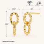 Sterling Silver Twisted Double Ring Stud Earrings - Gold