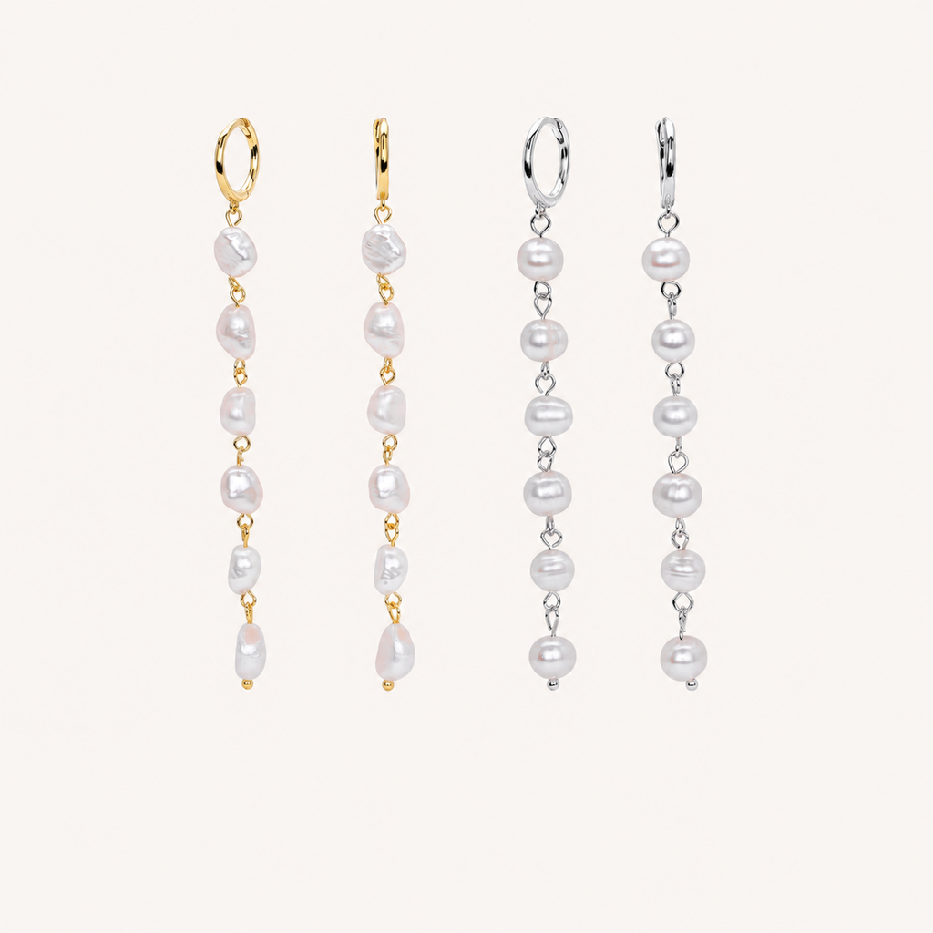Sterling Silver Pearl Drop Hoop Earrings