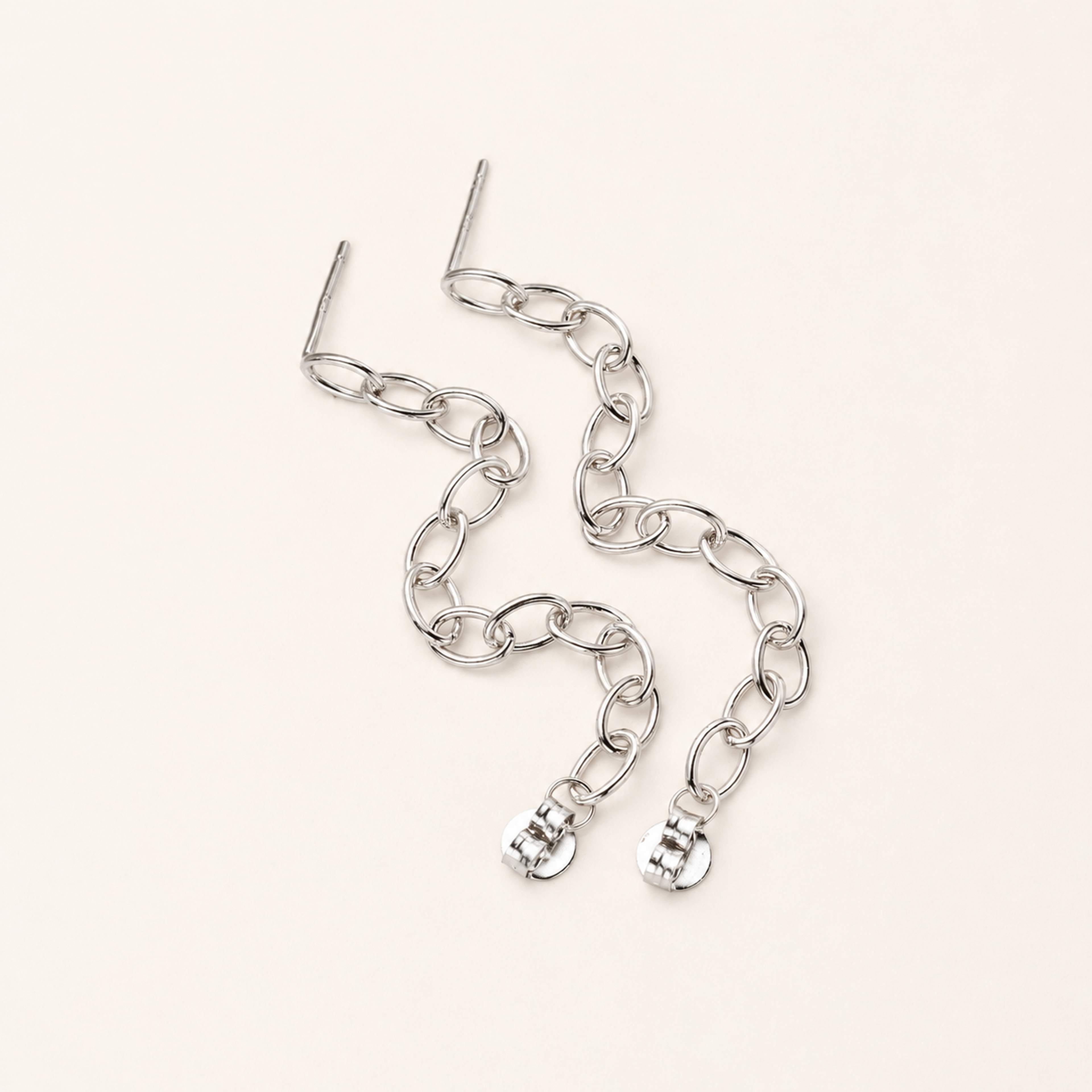 Sterling Silver Chain Tassel Drop Stud Earrings detail view